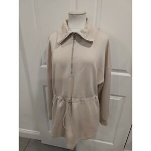 DOKOTOO Womens Beige Drawstring Quarter Zip Sweatshirt Dress Size M